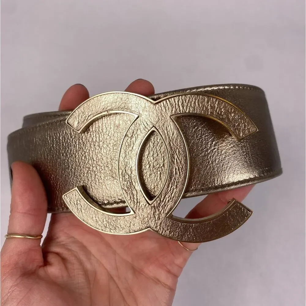 Chanel Metallic Gold Lambskin CC Buckle Wide Belt 85CM